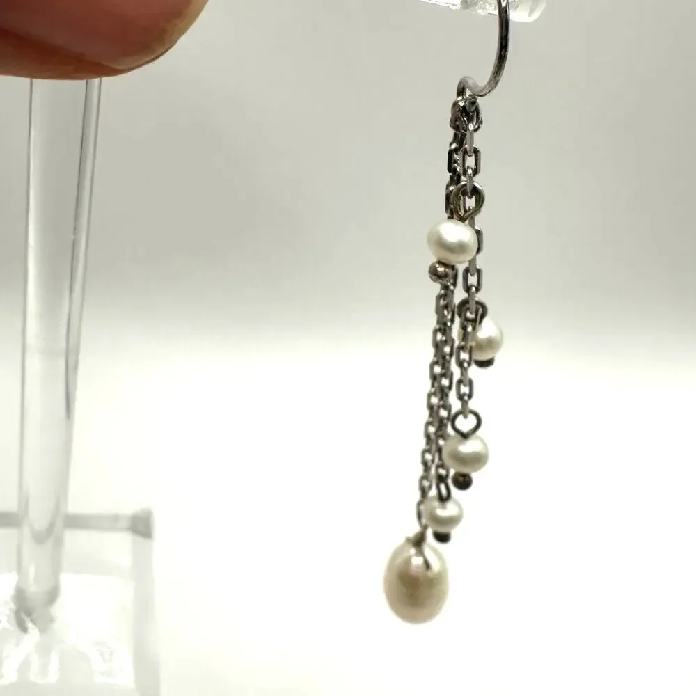 Unbranded Silver tone dangle drop faux pearl pierced earrings Preppy